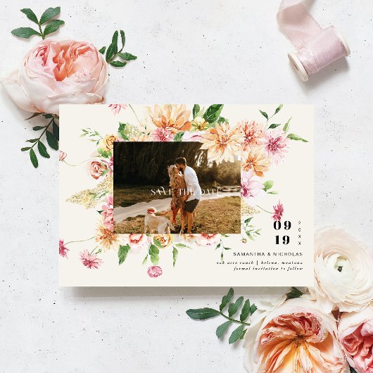 Boho Romantic Floral Blooms Photo Save the Date