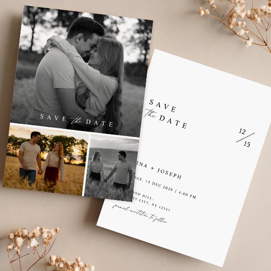 Boho Romantische Fotocollage Wedding Save the Date Kaart