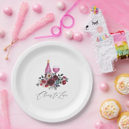 Boho rood en marine wijnproeverij bruidsdouche papieren bordje (Feest)