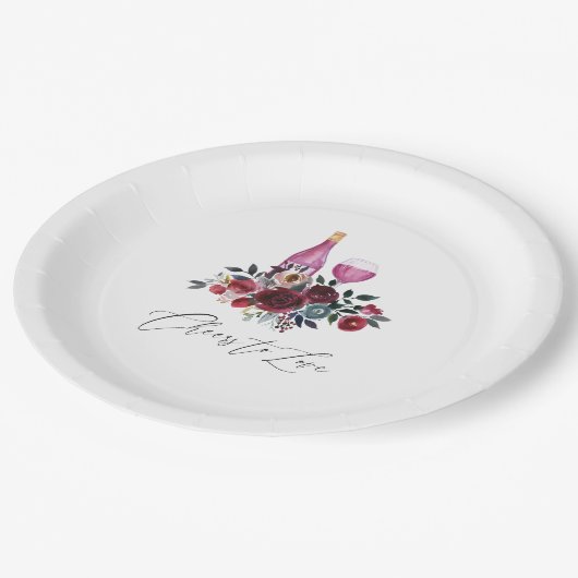 Boho rood en marine wijnproeverij bruidsdouche papieren bordje (Gekanteld)