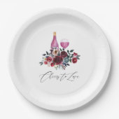 Boho rood en marine wijnproeverij bruidsdouche papieren bordje (Voorkant)