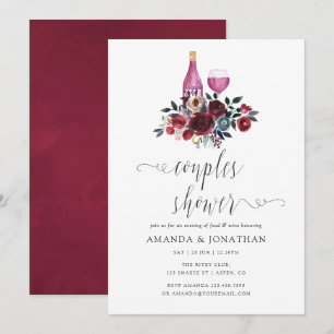 Boho rood en marineblauw koppel bruisfeest wijnpro kaart
