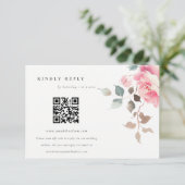 Boho Rood Roze Roze Bloemen Huwelijk QR Code RSVP Informatiekaartje (Staand voorkant)