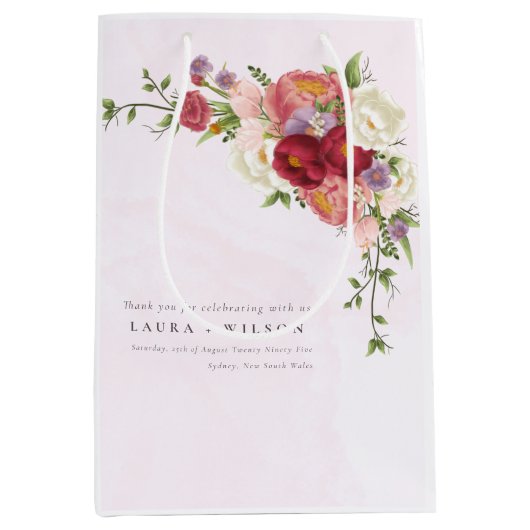 Boho Rood Roze Witte Rose Bloemen Huwelijksmedium Medium Cadeauzakje (Voorkant)