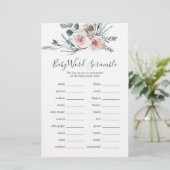 Boho Roos Baby shower Word Scramble Game (Staand voorkant)