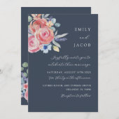 Boho Roos Bloemen Waterverf bruiloft Kaart (Voorkant / Achterkant)