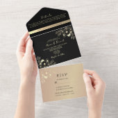 Boho Roos Gold en Black Wedding All In One Uitnodiging (Afscheurbaar)
