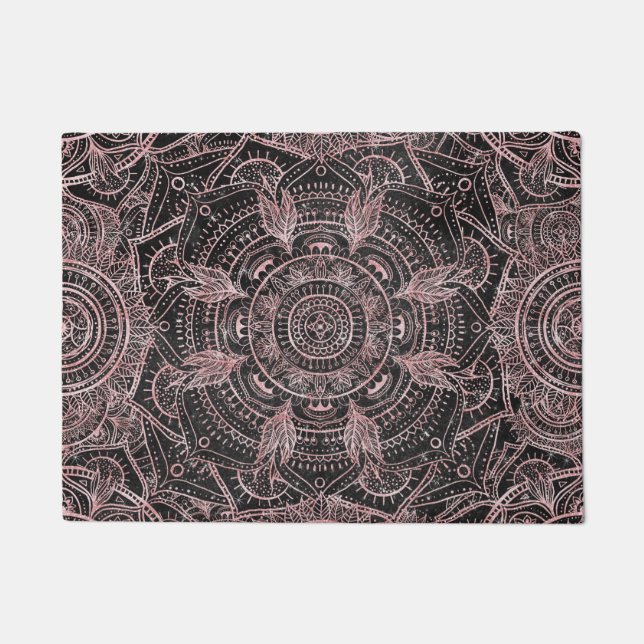 Boho Roos Gold Grey Mandala Elegant Design Deurmat (Voorkant)