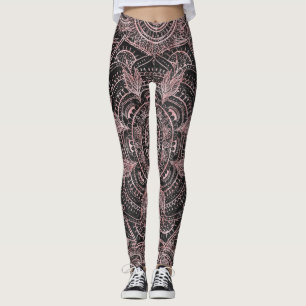 Boho Roos Gold Grey Mandala Elegant Design Leggings