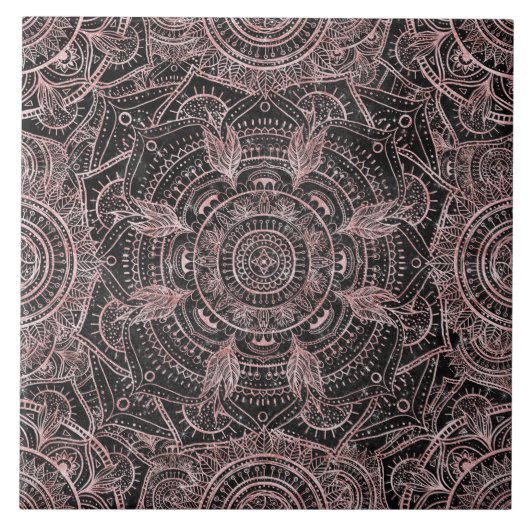Boho Roos Gold Grey Mandala Elegant Design Tegeltje (Voorkant)