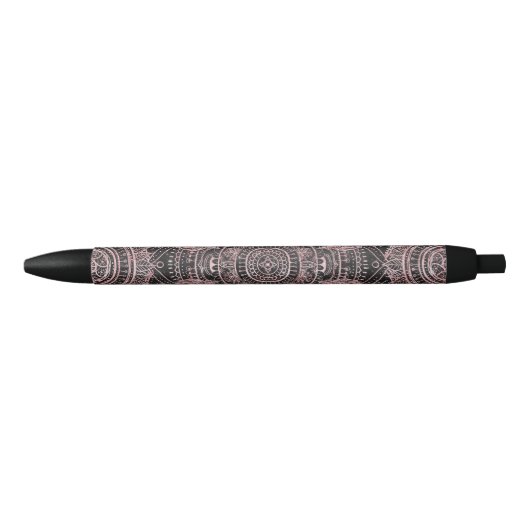 Boho Roos Gold Grey Mandala Elegant Design Zwarte Inkt Pen (Voorkant)