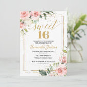 Boho roos gouden bloemeneucalyptus goud 16e kaart (Staand voorkant)