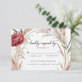Boho Roos Pampas Grass Wedding RSVP Kaartje (Staand voorkant)
