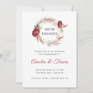 Boho Roos Pampas We're Engaged Floral Verloving I Kaart