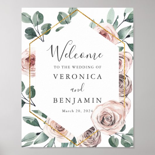 Boho Roos Wedding Welcome Sign Poster (Voorkant)