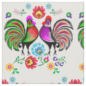 Boho Rooster Floral Pattern Stof (Close Up)