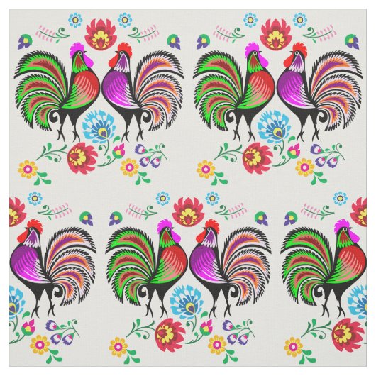 Boho Rooster Floral Pattern Stof (Swatch)