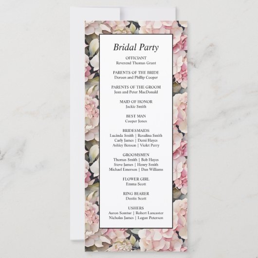 Boho rose aquarelle hydrangée programme de mariage (Dos)