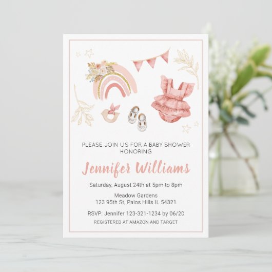 Boho rose arc-en-ciel petite fille invitation douc (Debout devant)