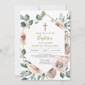 Boho Rose Baptême / Invitation Christening (Devant)
