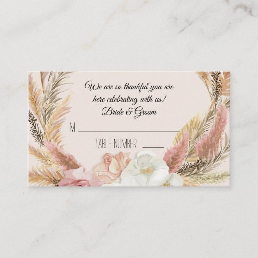 Boho Rose Blanc Floral Pampas Grasse Cartes de Pla (Devant)