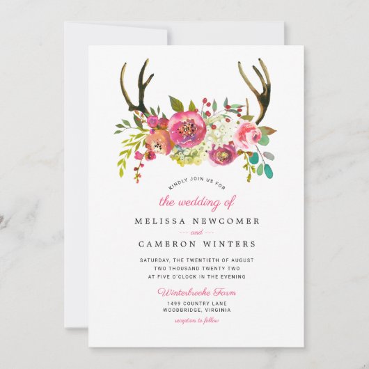 Boho rose faire-part de mariage (Devant)