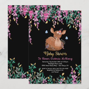 Boho rose Floral Baby Deer Shower Invitation