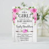 Boho Rose Floral Baby shower Invitation Girl (Debout devant)