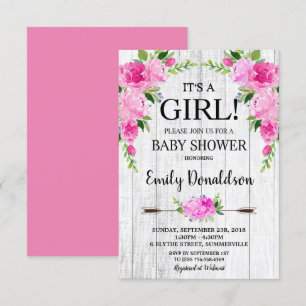 Boho Rose Floral Baby shower Invitation Girl