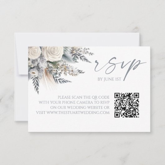 Boho Rose Floral QR Code Mariage RSVP Carte (Devant)