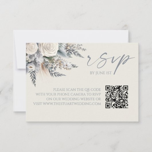 Boho Rose Floral QR Code Mariage RSVP Carte (Devant)