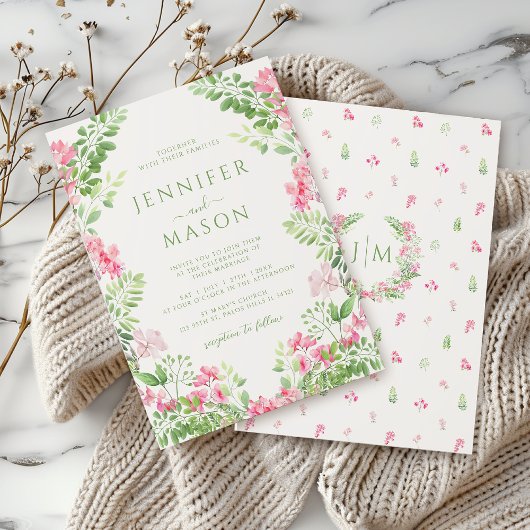 Boho Rose Floral Wreath Garden Mariage Invitation