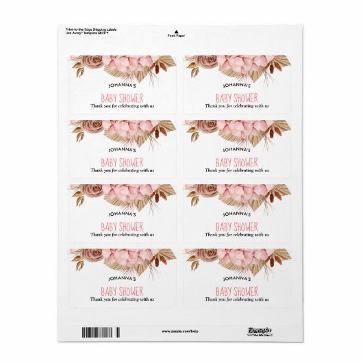 Boho Rose Florals | ÉTIQUETTE MERCI BABY SHOWER (Feuille entière)