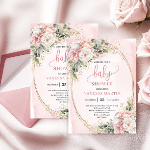Boho Rose Goud Bloemige Eucalyptus Meisje Baby Sho Kaart