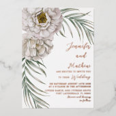 Boho Rose Goud Script Tropische Bloem Bruiloft Folie Uitnodiging (Voorkant)