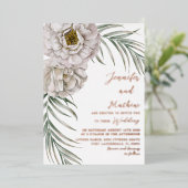 Boho Rose Goud Script Tropische Bloem Bruiloft Folie Uitnodiging (Staand Voorkant)