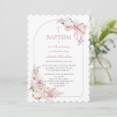 Boho Rose Invitation Baptême Fille Modèle (Debout devant)