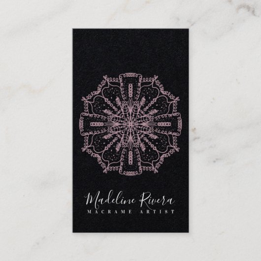 Boho rose Mandala Yoga Macrame Carte de visite (Devant)