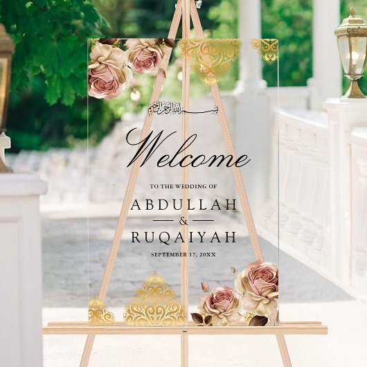 Boho Rose Motif Cream Muslim Wedding Welcome