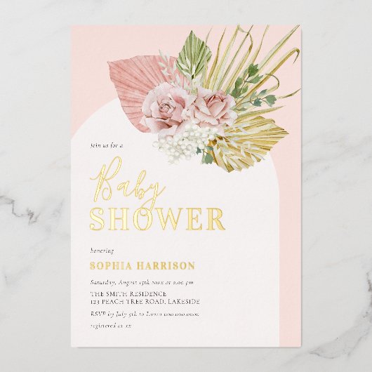 Boho Rose or Floral Arch Real Foil Invitation (Recto)