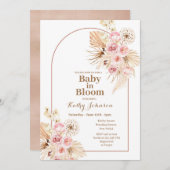 Boho rose Pampas Grass Baby in Bloom Invitation (Devant / Derrière)