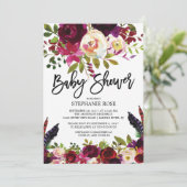 Boho Rose Purple Floral Baby shower Invitation (Debout devant)