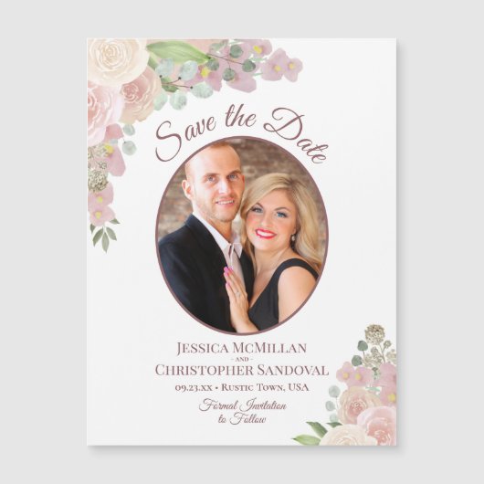 Boho rose Roses mariage Save the Date Photo Magnet (Devant)