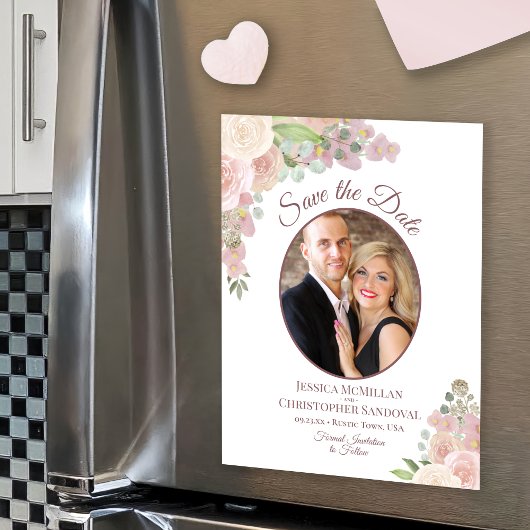 Boho rose Roses mariage Save the Date Photo Magnet