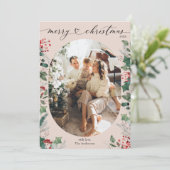 Boho rose vert ovale photo Joyeuse carte de Noël (Debout devant)