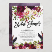 Boho Rose violet Floral Bridal Showeuse Invitation (Devant / Derrière)