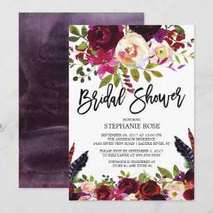 Boho Rose violet Floral Bridal Showeuse Invitation