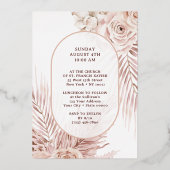 Boho Roses Baptême Foil Invitation (Verso)