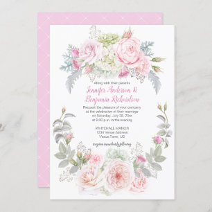 Boho Roses Hydrangeas Floral Wedding Invitations
