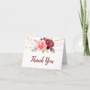 Boho Roses plumes illumine Mariage Merci